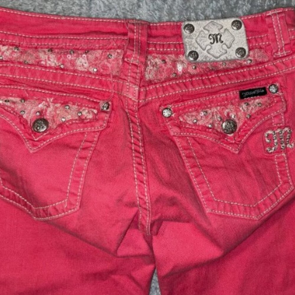 Miss Me Womens Pink Sequins Crystal Embellished Pockets Cropped Jeans Sz 29